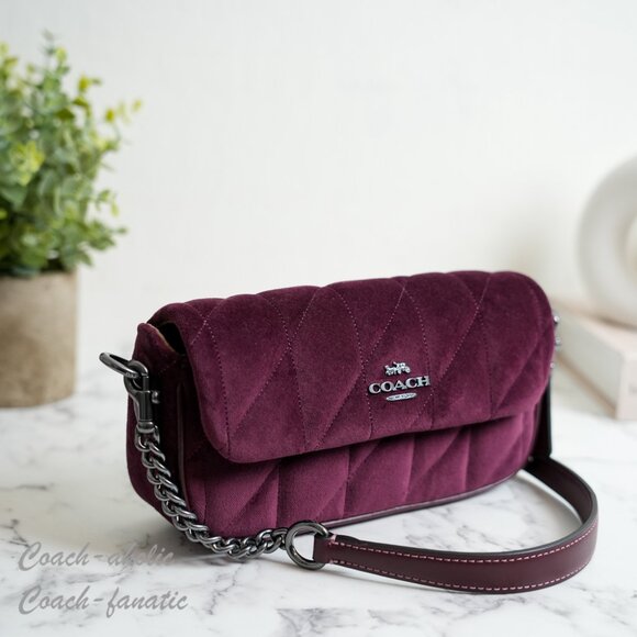 NWT COACH Hailey Flap Bag Velvet Organic Cotton With Quilting Burgundy CCE13 - Picture 5 of 13